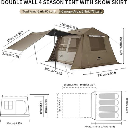Naturehike Village™ 6.0 4-Person Instant Cabin Tent