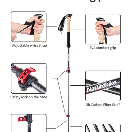 Naturehike Far Wind™ Three-section Telescopic Carbon Trekking Pole